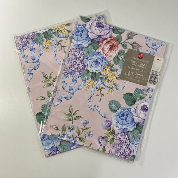 2 Packs Vintage American Greetings Gift Wrap Pink Floral Wedding Shower Birthday - Picture 5 of 6
